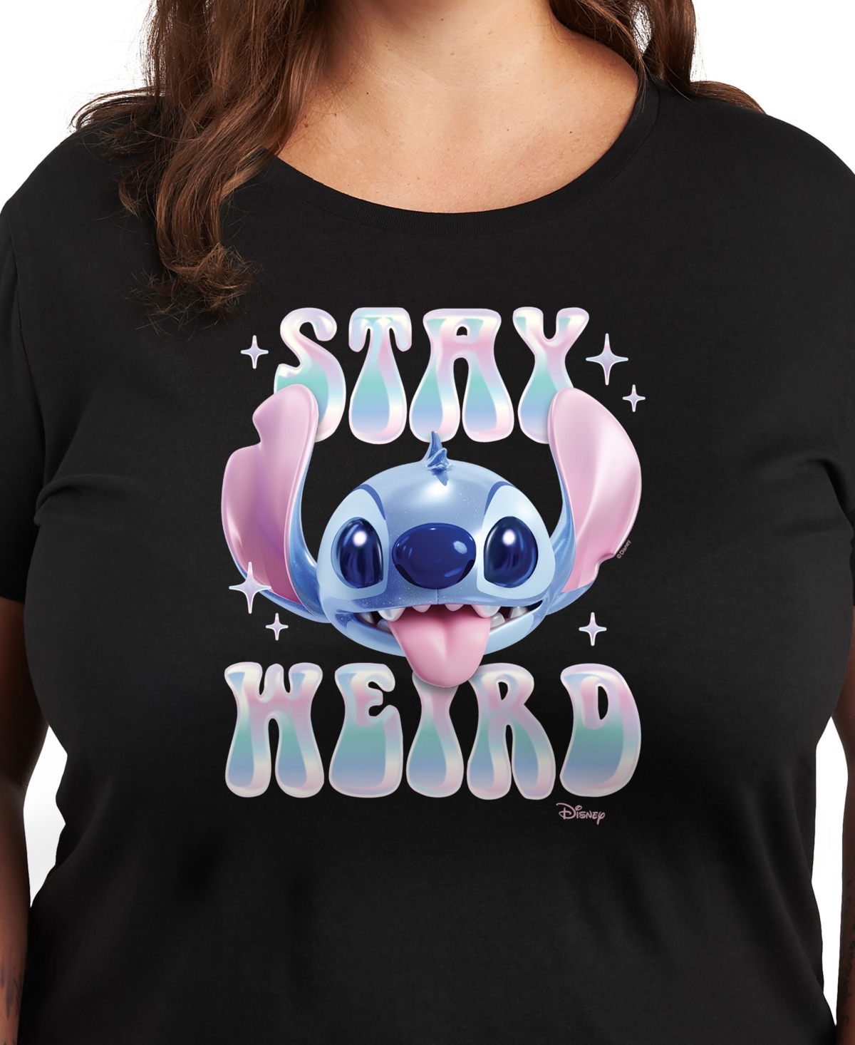 Hybrid Apparel Plus Size Lilo Stitch Stay Weird Graphic T-shirt In Black