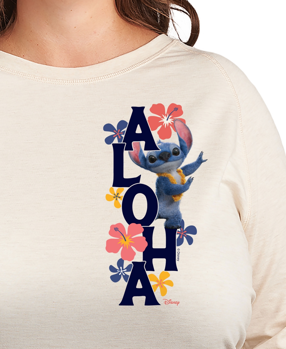 Hybrid Apparel Plus Size Lilo Stitch Live Action Aloha Graphic Pullover In Neutral