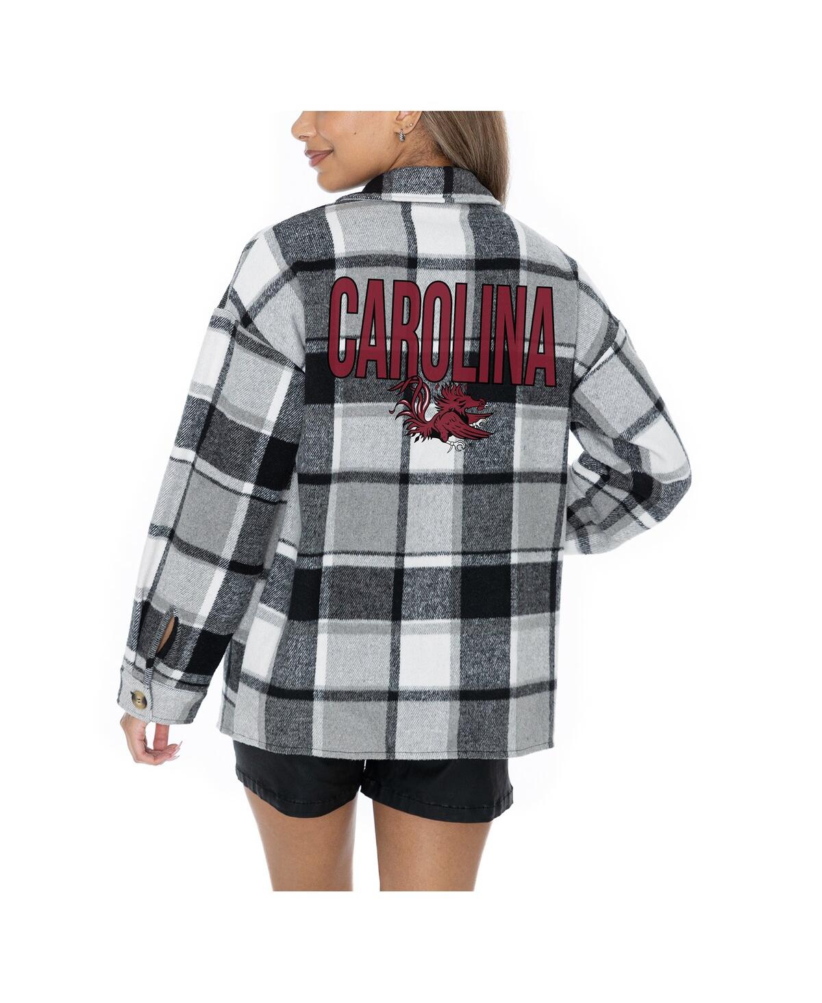 GAMEDAY COUTURE WOMEN'S GREY SOUTH CAROLINA GAMECOCKS LONG SLEEVE BRUSHED PLAID BUTTON-UP OVERSHIRT JACKET 