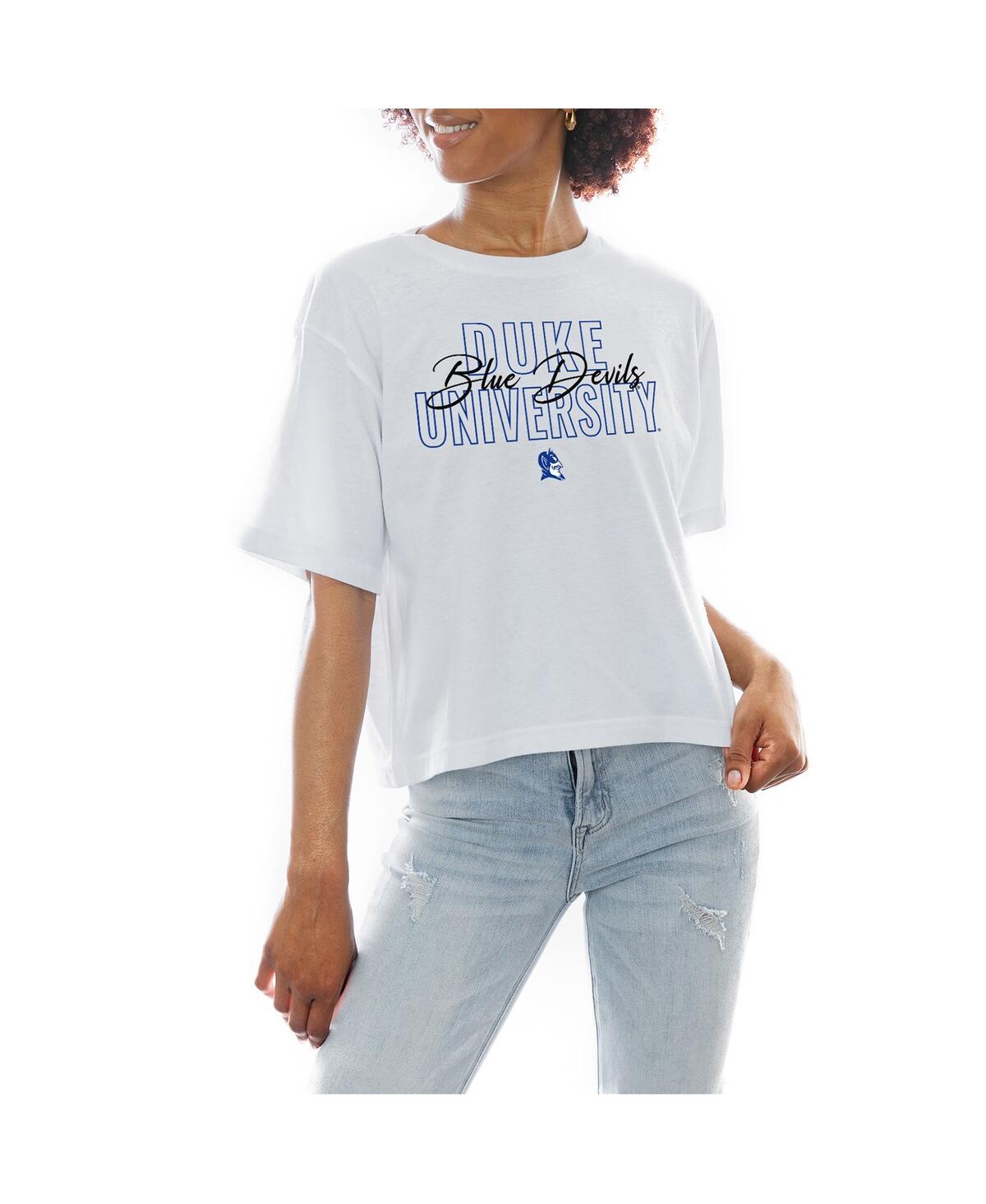 Shop Gameday Couture Women's White Duke Blue Devils Slogan Boxy Fit Cropped T-shirt