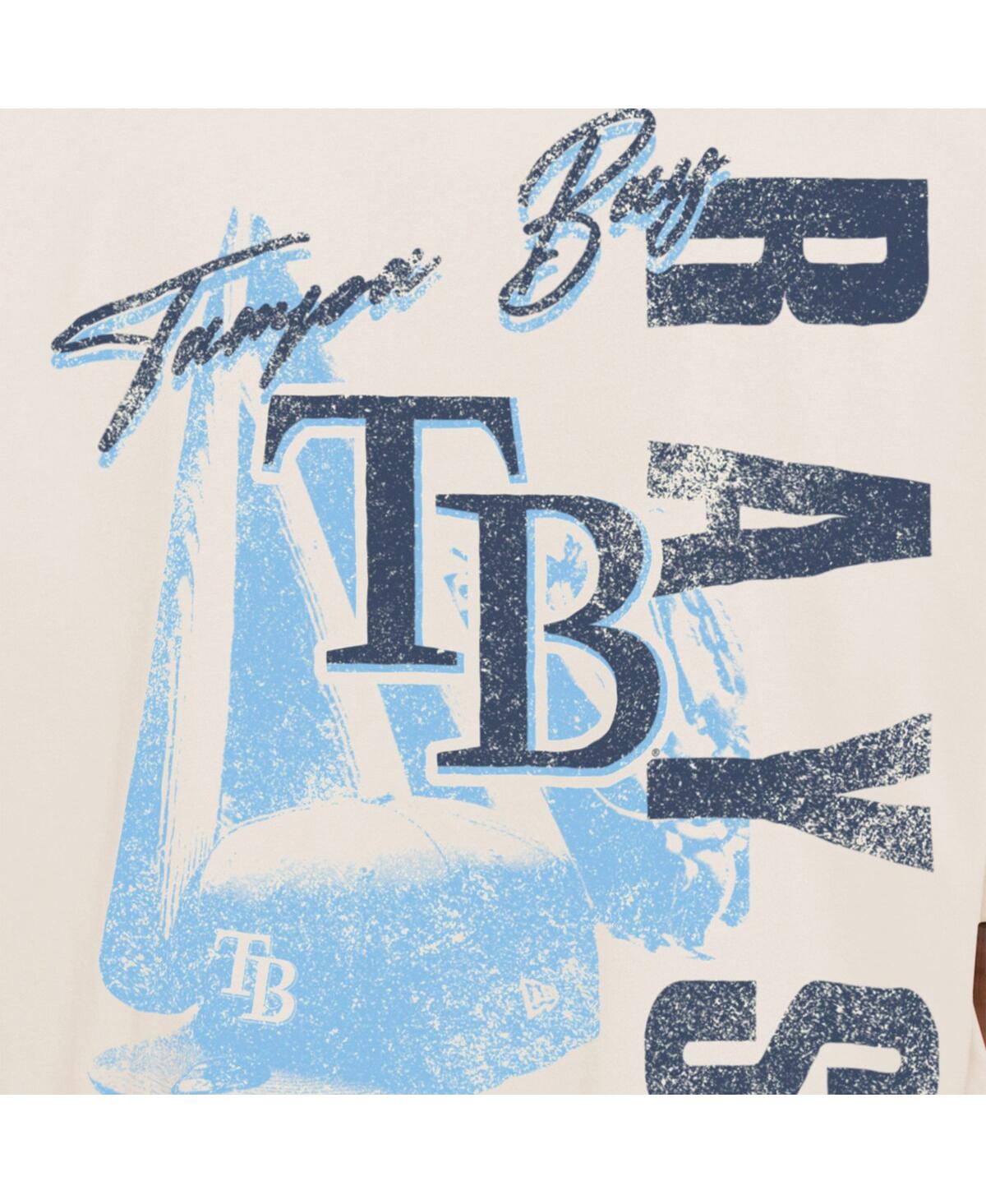 NEW ERA MEN'S CREAM TAMPA BAY RAYS COOPERSTOWN COLLECTION OVERSIZED THROWBACK DISTRESSED T-SHIRT 