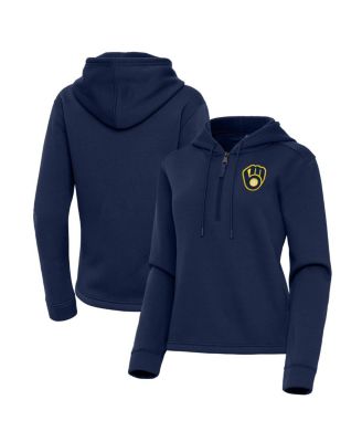 Antigua - Women's Navy Milwaukee Brewers Contemporary Quarter-Zip Hoodie