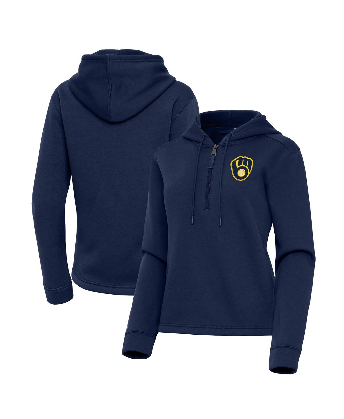Women's Navy Milwaukee Brewers Contemporary Quarter-Zip Hoodie - Navy