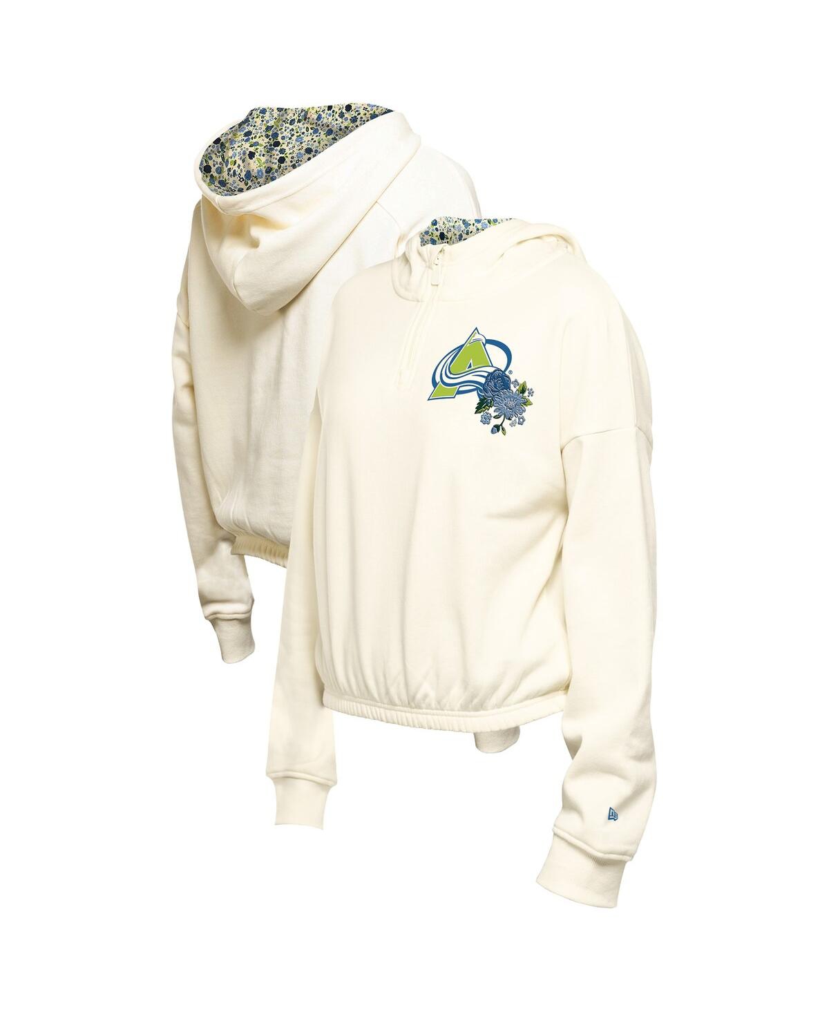 Shop New Era Women's Cream Colorado Avalanche Glam Game Quarter-zip Cropped Floral Pullover Hoodie
