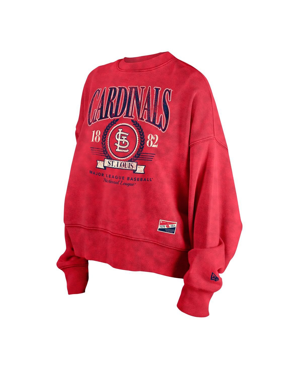 New Era Women's Red St. Louis Cardinals Throwback Boxy Enzyme Wash Fleece Crewneck Pullover Sweatshirt In Red