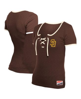 New Era - Women's Brown San Diego Padres Throwback Lace Up T-Shirt