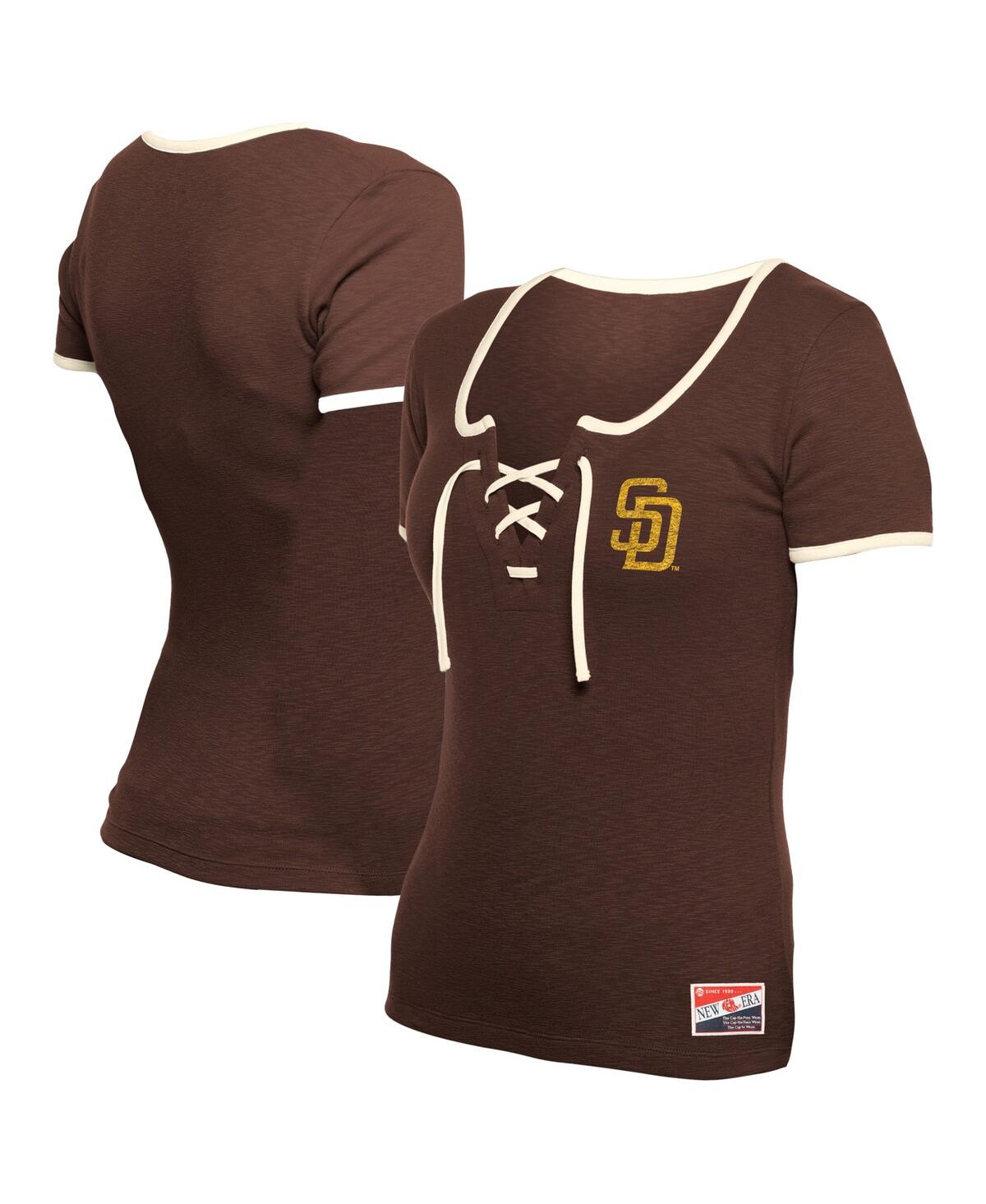 New Era Women's Brown San Diego Padres Throwback Lace Up T-shirt