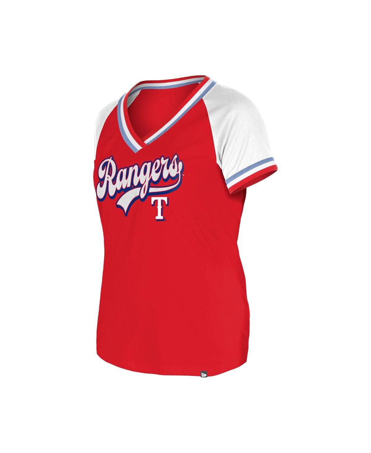 NEW ERA WOMEN'S RED TEXAS RANGERS GAMEDAY RAGLAN V-NECK T-SHIRT 