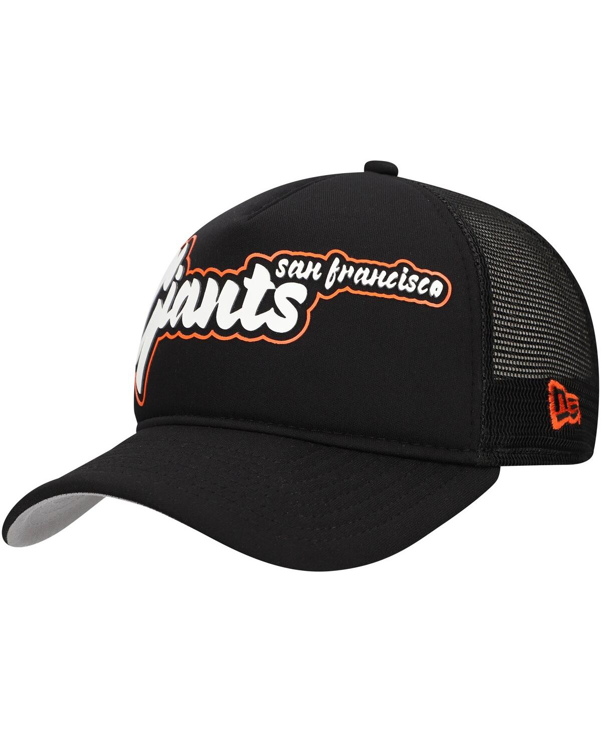 NEW ERA MEN'S BLACK SAN FRANCISCO GIANTS RETRO BOLD A-FRAME TRUCKER 9FORTY ADJUSTABLE HAT 
