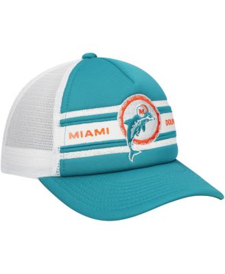 Big Boys and Girls Aqua Miami Dolphins Stripe Trucker Adjustable Hat