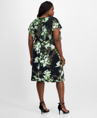 Plus Size Printed Blouson Midi Dress