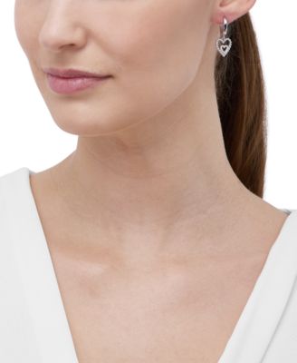Diamond Double Heart Drop Earrings (1/10 ct. t.w.) in Sterling Silver