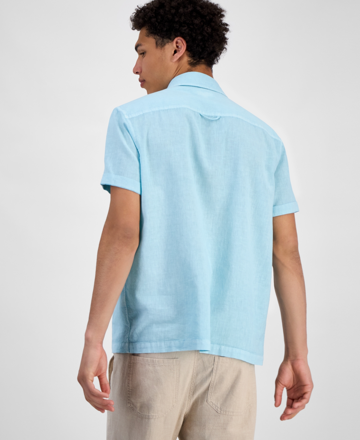 Shop Sun + Stone Men's Blake Linen Chambray Short Sleeve Button-front Shirt, Created For Macy's