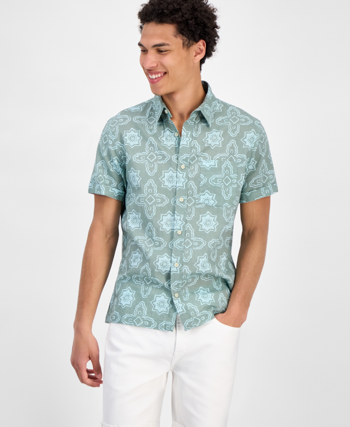 Sun + Stone Men's Avon Short Sleeve Medallion Print Button-front Shirt, Exclusively At Macy's