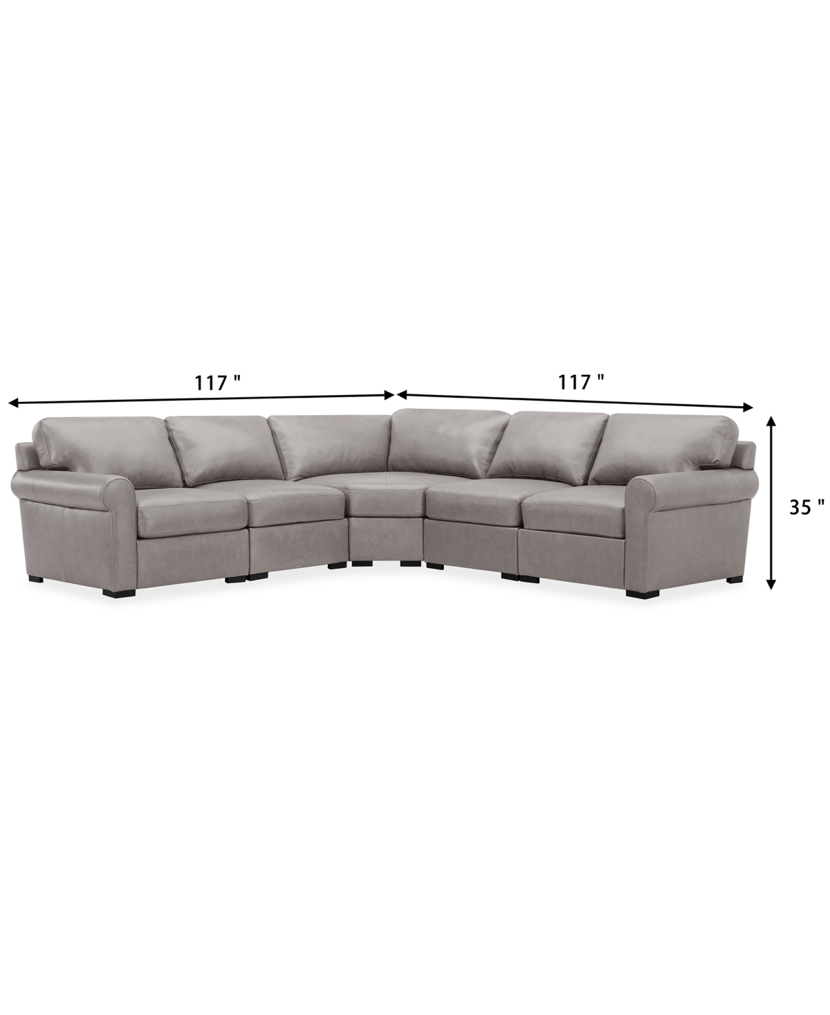 Macy's Radley Roll Arm 117" 5-pc. Leather Wedge Corner L Sectional, Exclusively At