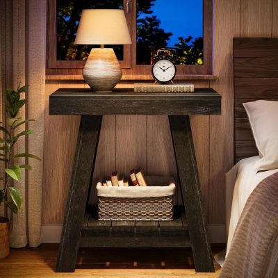 2-Tier Wooden End Table Set of 2, Farmhouse Small Sofa Side Table with Storage, Rustic Grey