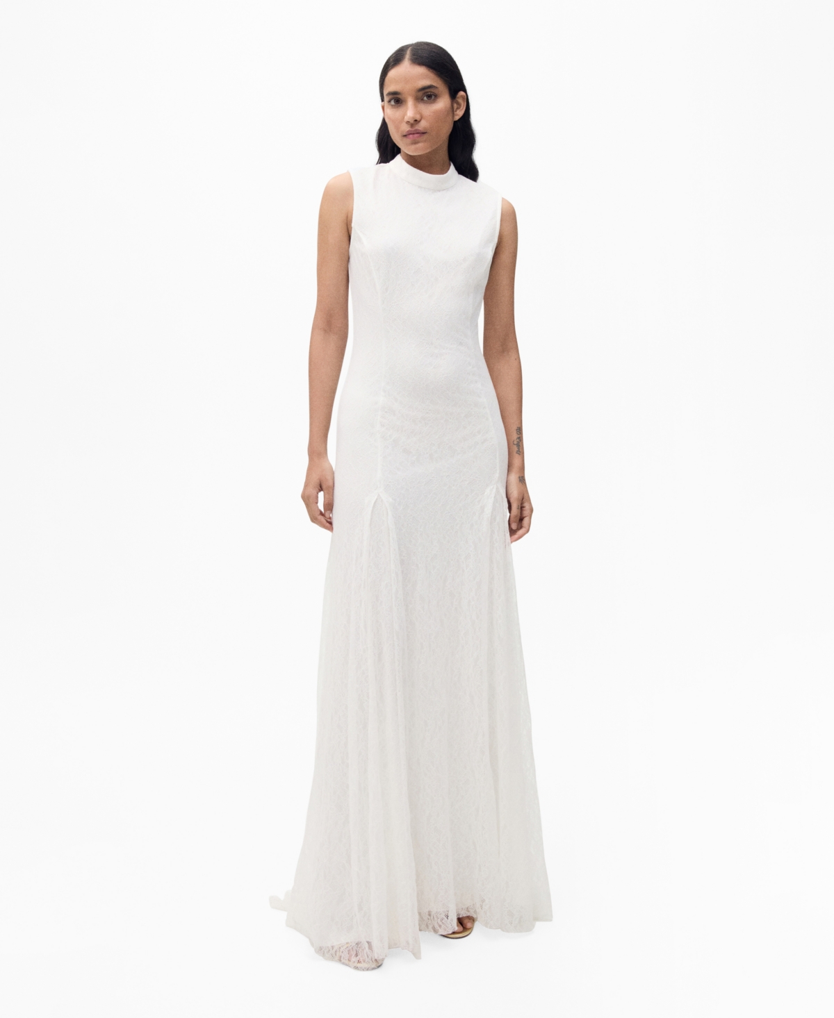 Mango Lace Godet Sleeveless Gown In White