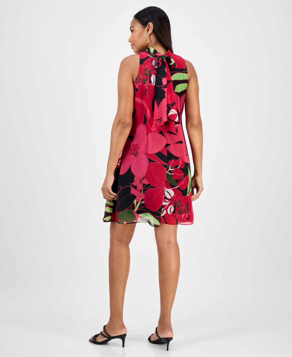 Robbie Bee Petite Printed Bow-back Trapeze Dress