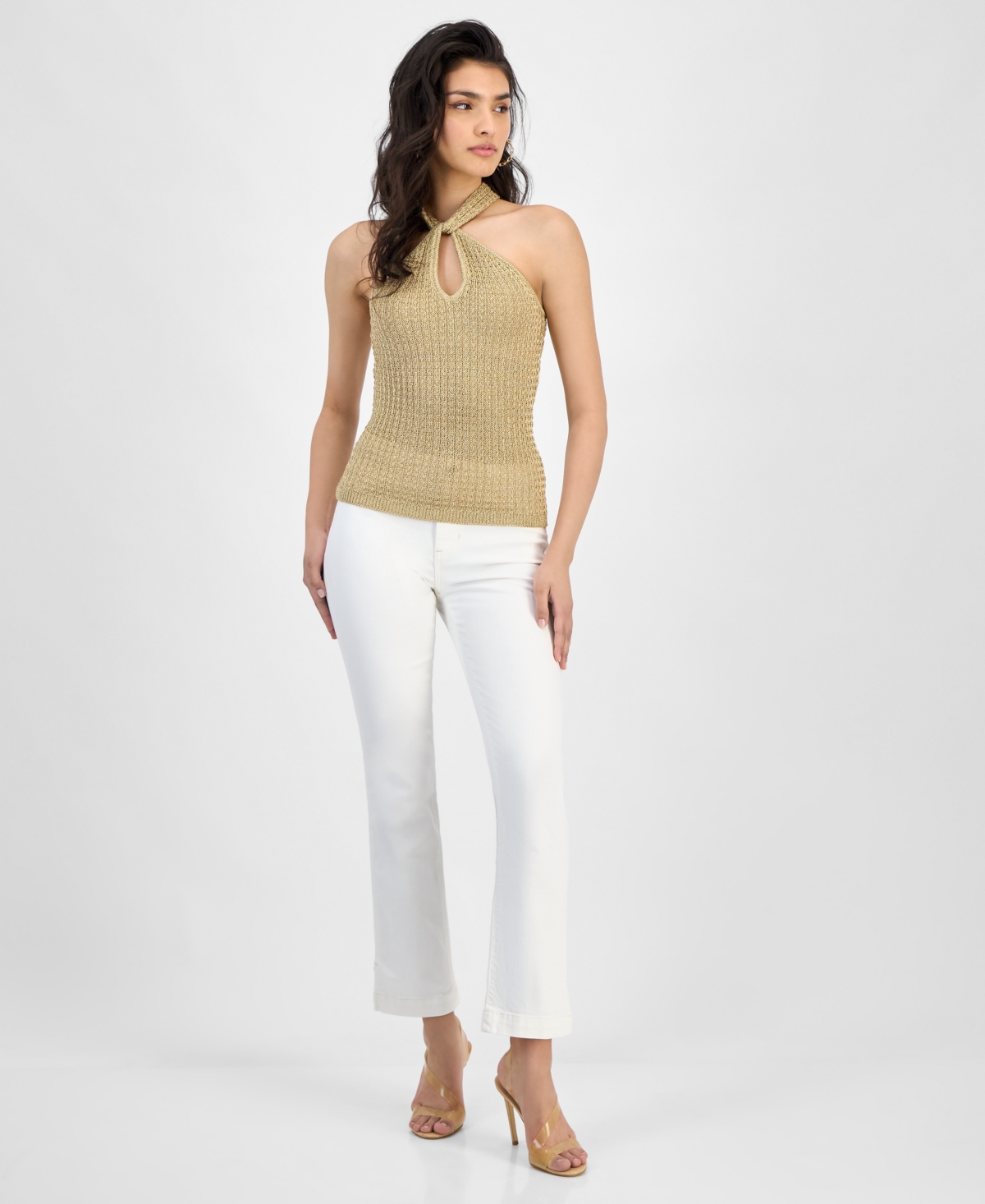 GUESS WOMEN'S ELLA KEYHOLE TWISTED-HALTER SWEATER TOP 