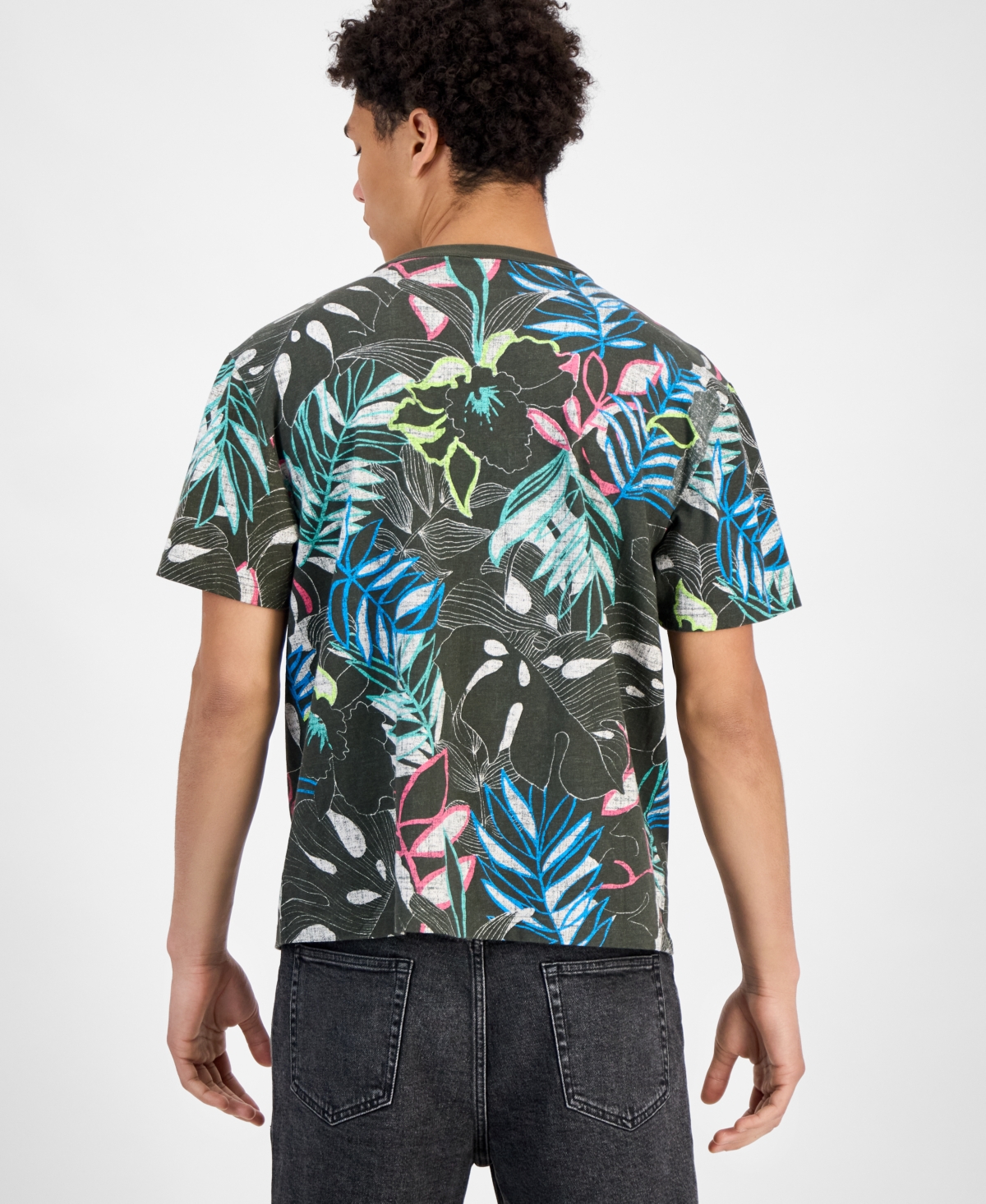 Shop Sun + Stone Men's Domenica Short Sleeve Tropical Print Crewneck T-shirt, Exclusive At Macy's