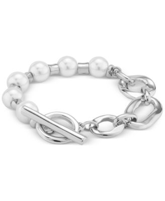 Different Links and Cultivated Pearl Metal Alloy Bracelet