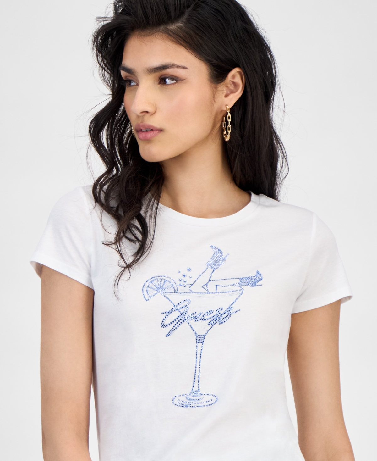 Guess Tini Boots Bling Graphic T-shirt In White