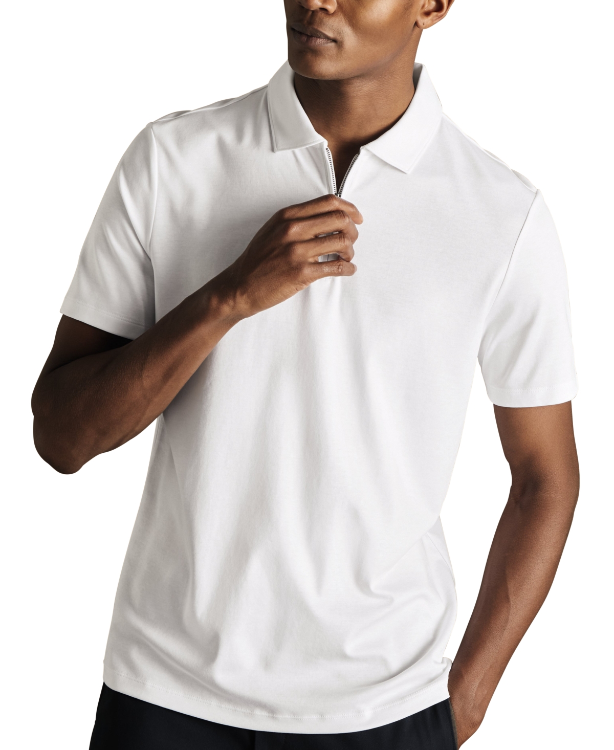 Men's Mercerized Cotton Short Sleeve Zipper Polo Shirt - White