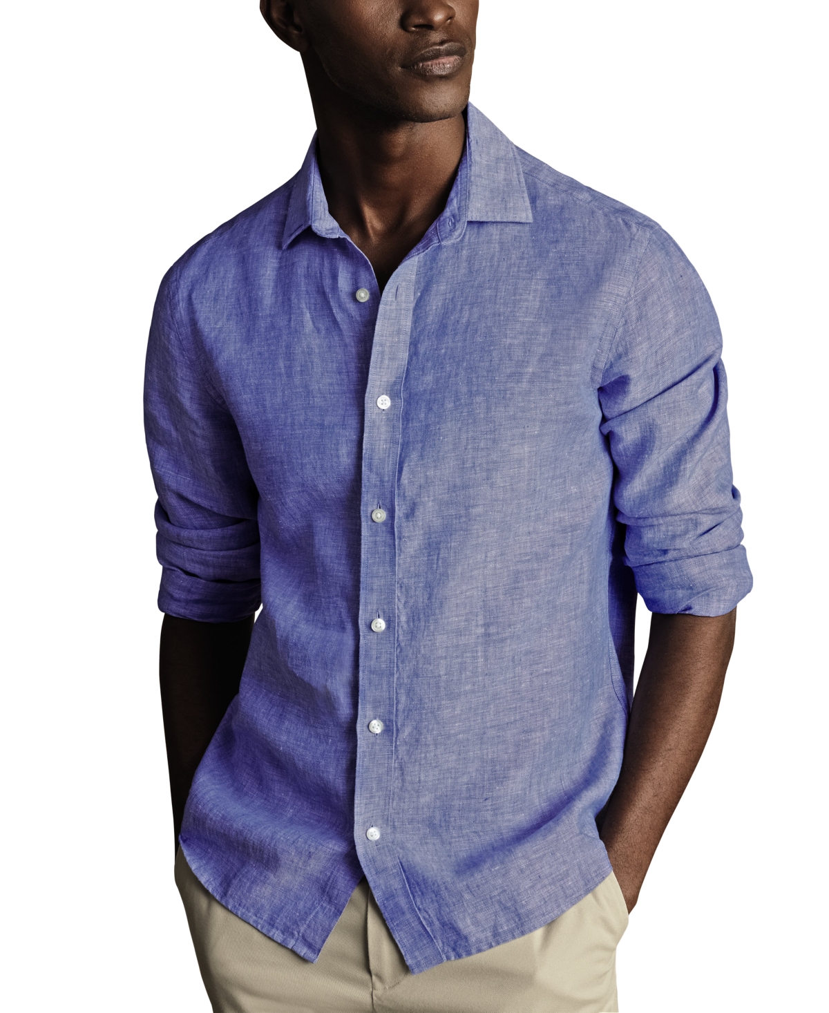 Charles Tyrwhitt Men's Slim Fit Long Sleeve Linen Button-front Shirt In Blue