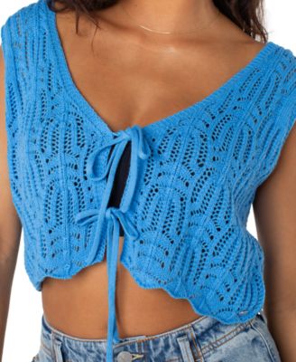 Juniors' Beach Bound Cotton Crochet Tie-Front Vest