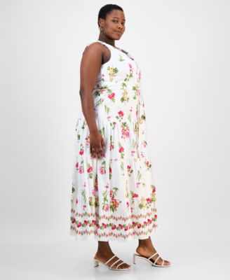 Plus Size Floral V-Neck Sleeveless Maxi Dress