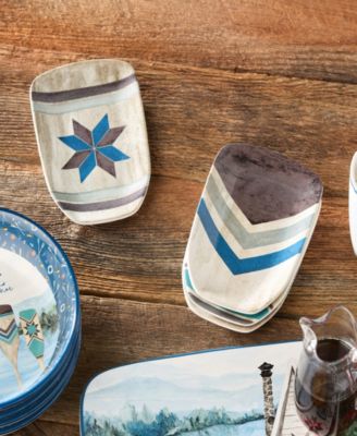 Wake At The Lake 3-D Oar 4-Pc. Canape Plates, Service For 4