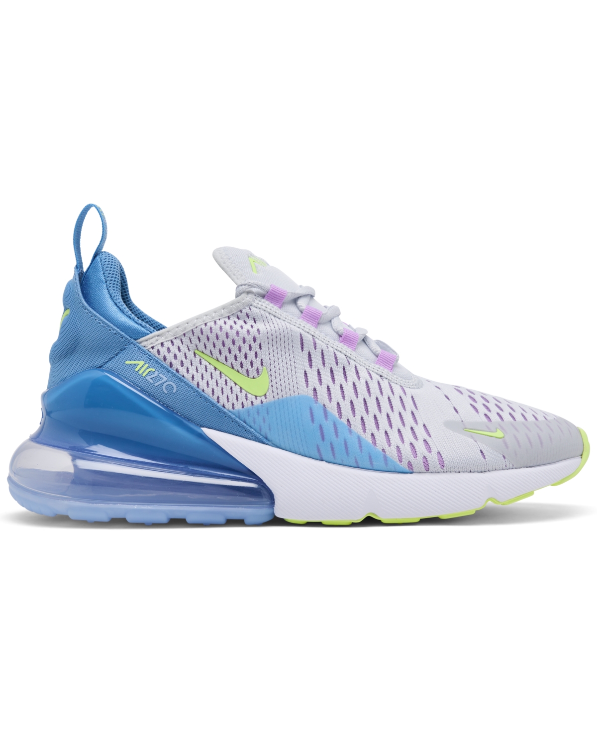 Nike Kids Air Max 270 Casual Sneakers From Finish Line In Platinum,fuchsia,blue