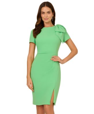 Women's Pleated Bow-Shoulder Slit-Front Dress