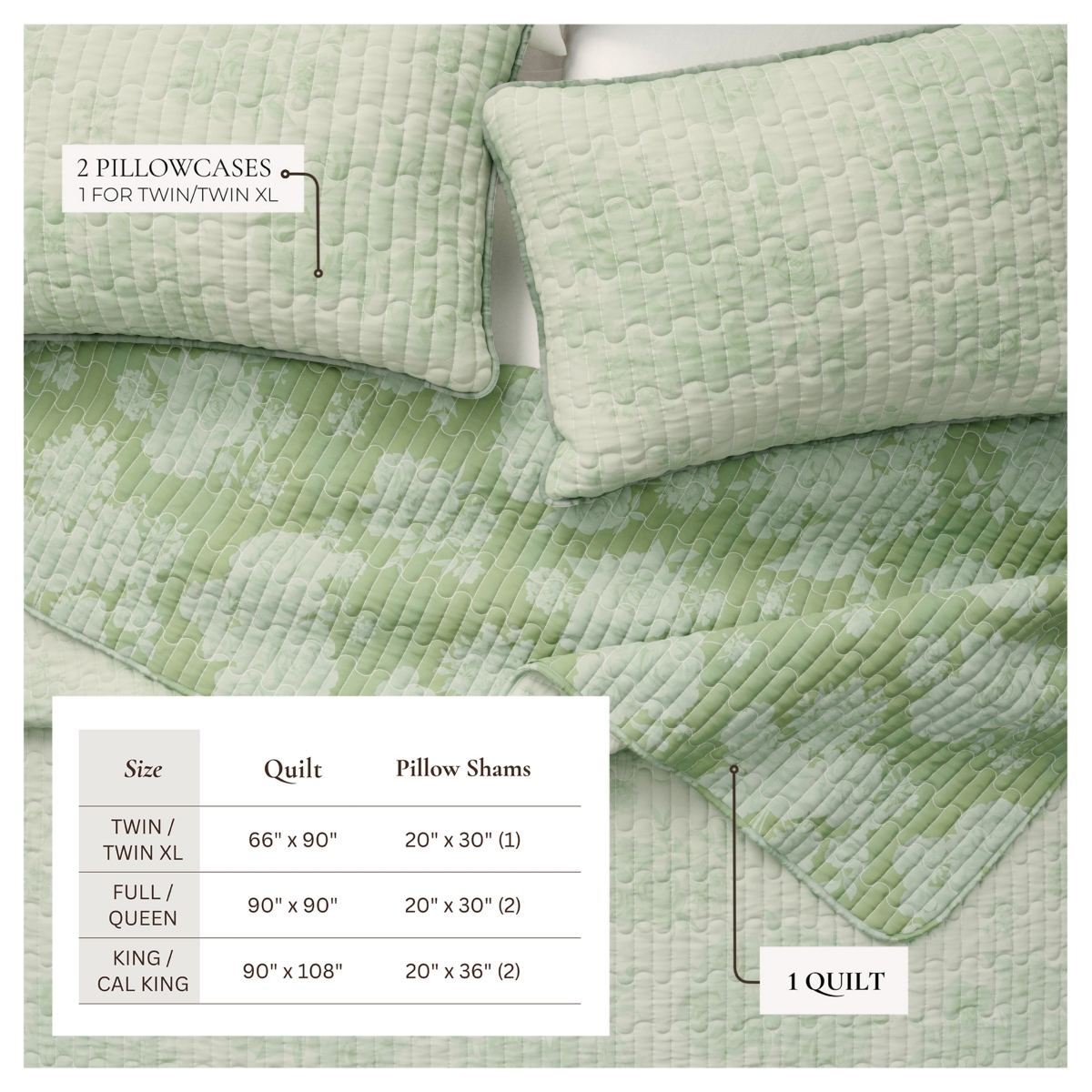 Linery & Co. Cotton Stitched Reversible Floral 3 Piece Quilt and Sham Set