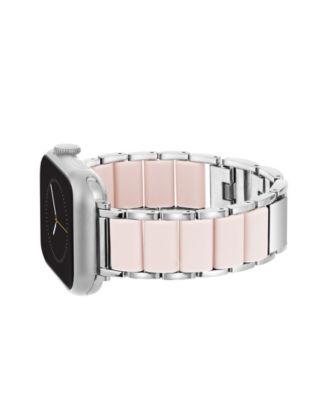 Women's Pink Rubberized Link with Silver-Tone Alloy Metal Band for Apple Watch 44/45/46/49mm
