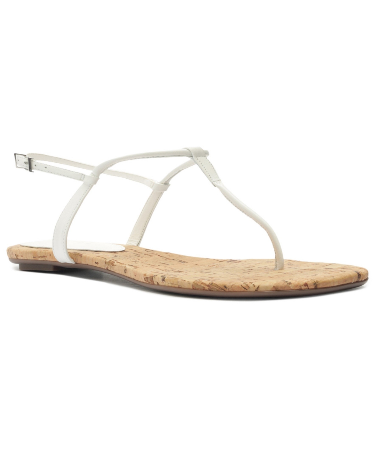 Schutz Elsha Leather T-strap Flat Sandals In White Cork