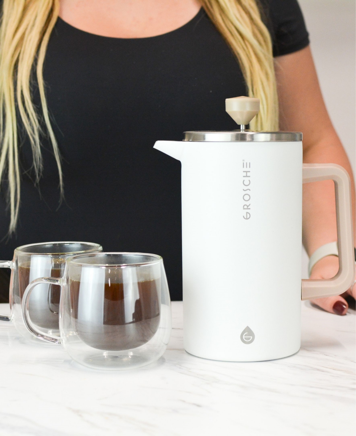 Grosche Dublin 8-cup Double Wall French Press Coffee Maker In White