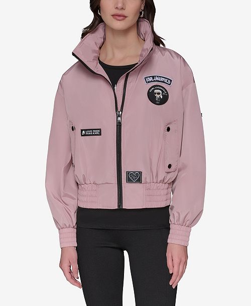 alfani Karl Lagerfeld Women's Logo Collar Bomber Women's Fashion Shoes & Accessories