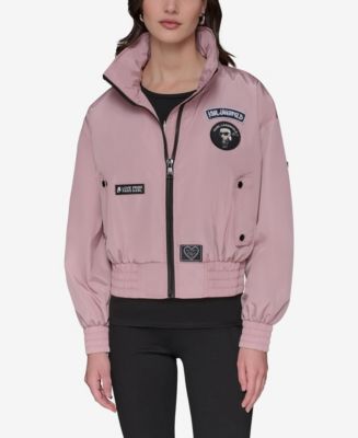 KARL LAGERFELD PARIS Women's Logo Collar Bomber - Macy's
