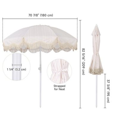 6Ft Fringe Patio Umbrella with Push Button Tilt Carry Bag