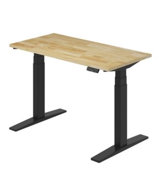 E7-COMMERCIAL 48  W Electric Adjustable Standing Desk, Rubber Wood Top, Black Base