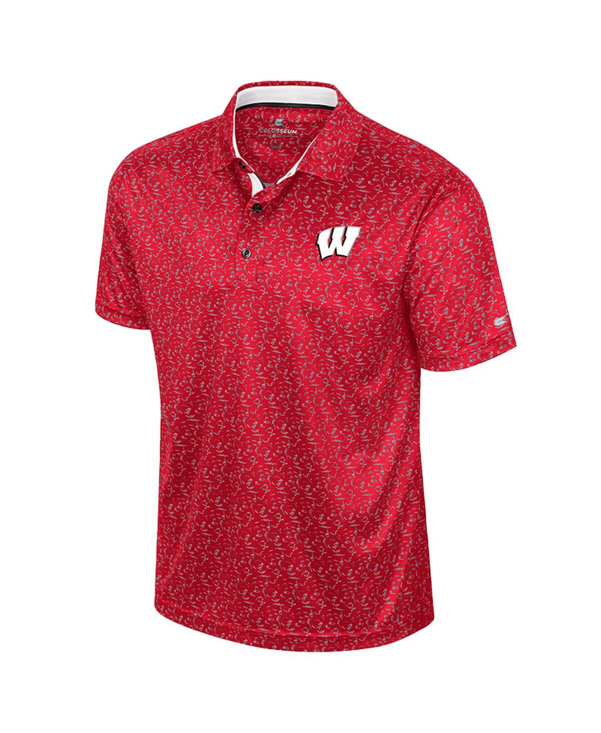 COLOSSEUM MEN'S RED WISCONSIN BADGERS SUBLIMATED GOLF POLO SHIRT 