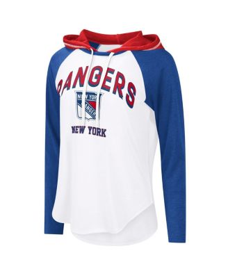 Women's White/Royal New York Rangers VIP Raglan Long Sleeve Hoodie T-Shirt