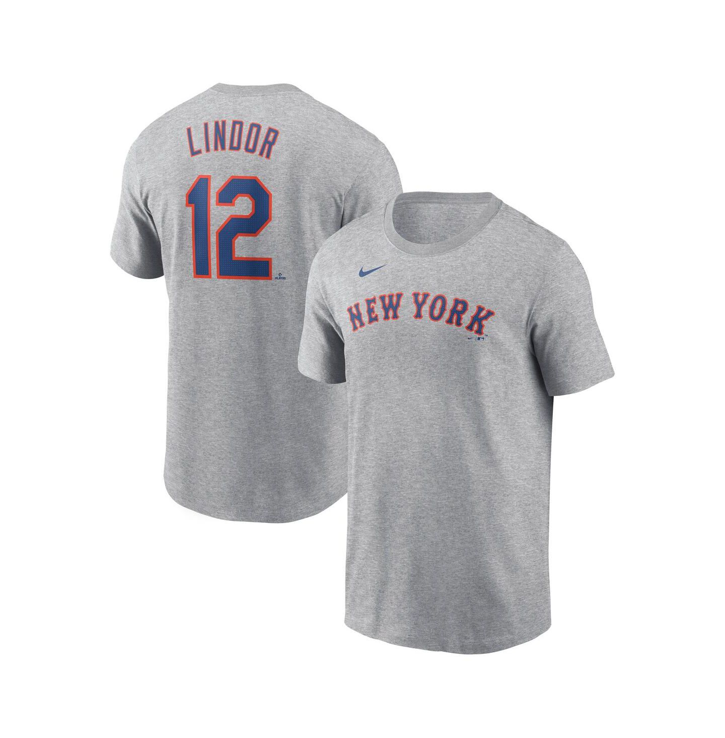 Мужская футболка Nike Francisco Lindor Heather Gray New York Mets Fuse Name & Number — фото 1