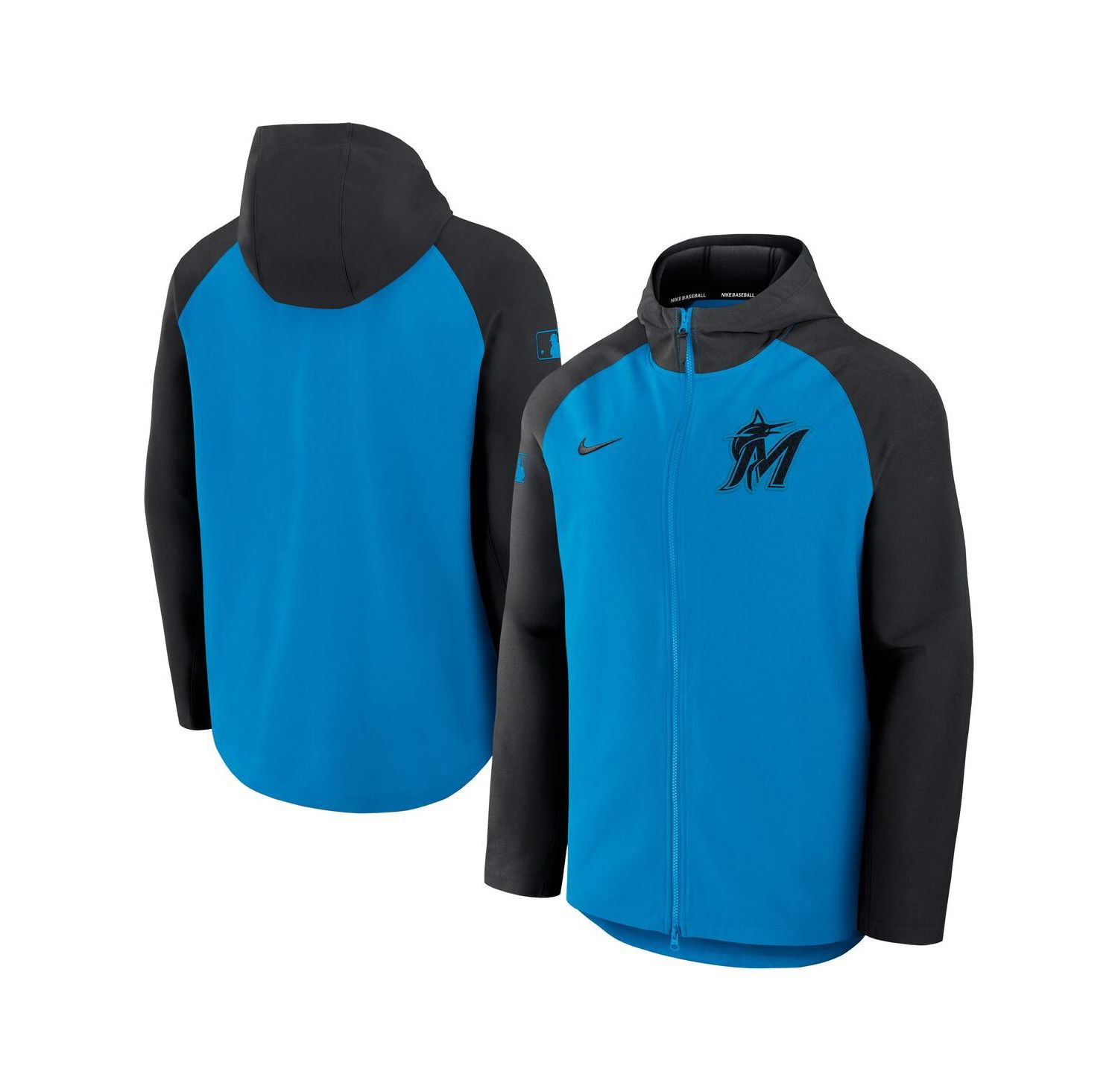 Men's Blue/Black Miami Marlins Authentic Collection Raglan Performance Full-Zip Jacket