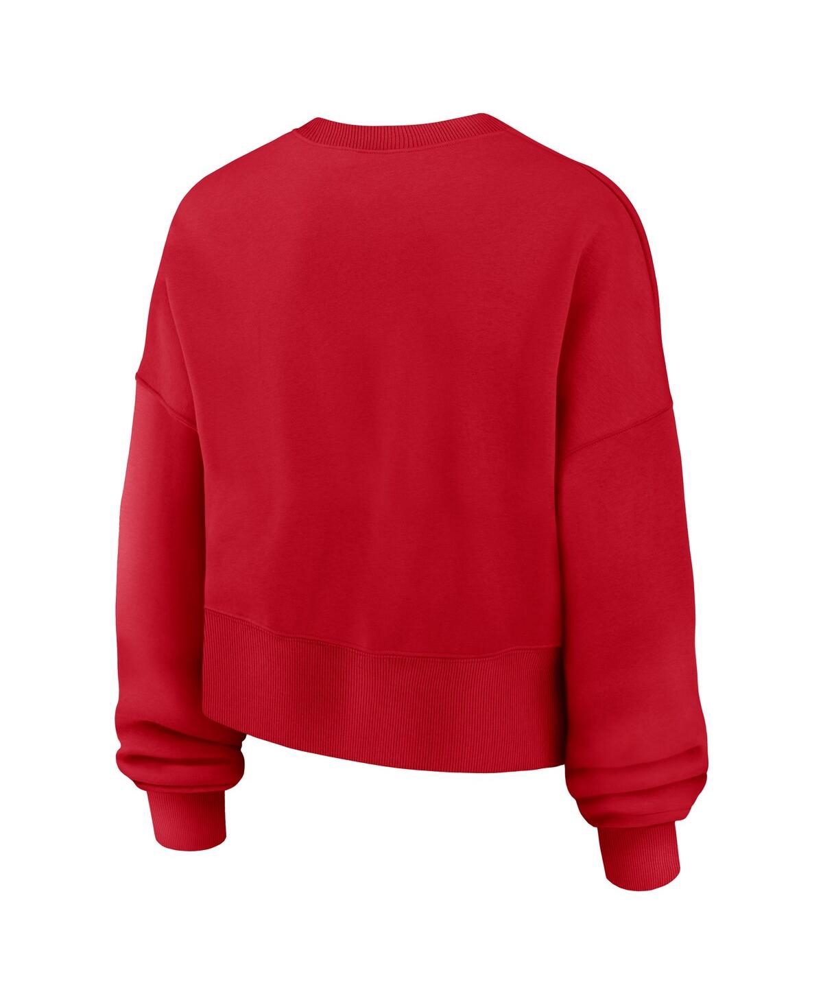 Nike Women's Red Texas Rangers Oversized Long Sleeve Cropped Pullover Sweatshirt In Red