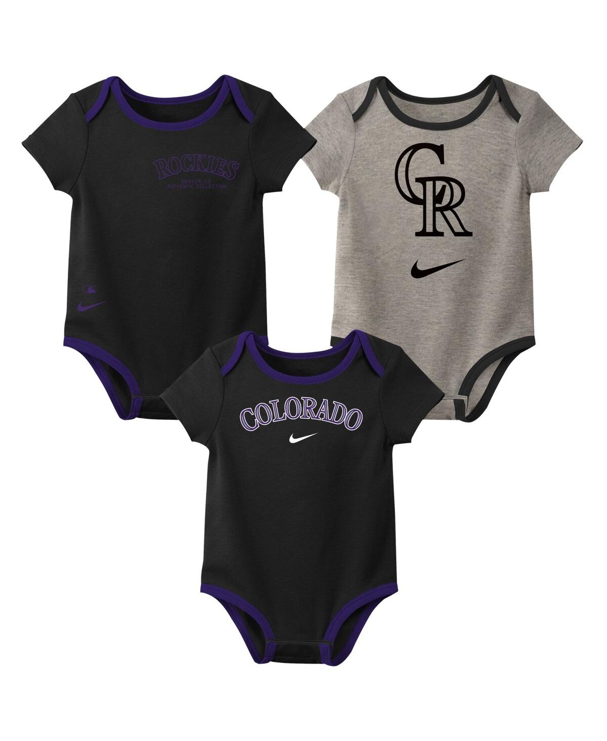 Nike Baby Boys And Girls Colorado Rockies Authentic Collection Bodysuit, Pack Of 3 In Black