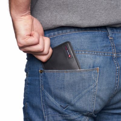 Mens Genuine Leather RFID Safe Bifold Wallet Passcase 2 ID Windows