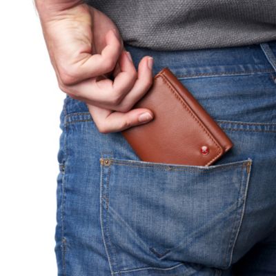 Mens Leon Trifold Wallet RFID Safe Bifold Genuine Leather ID Window