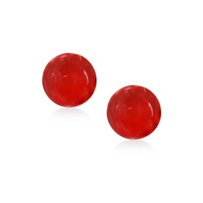 Simple Dyed Natural Red Coral Ball Round Stud Earrings Sterling Silver 10MM